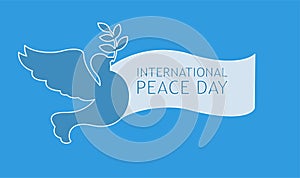 Peace dove with olive branch and banner for International Peace Day poster