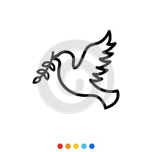 Peace dove with olive branch, Vector, Icon, Illustration.