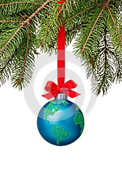 Peace on Earth Globe christmas ball ornament isolated on white