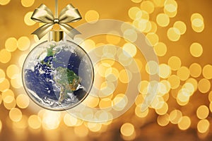 Peace on Earth and Goodwill to All Christmas Concept With Planet Earth Bauble