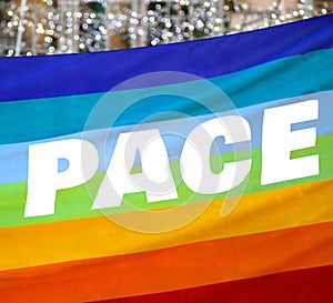 Peace flag with italian written PACE