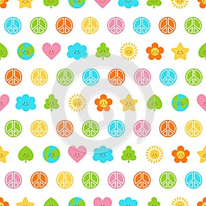 Peace flat vector seamless pattern. Multicolored Peaceful background