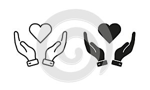 Peace Friendship, Emotional Support Symbol Collection. Love, Health, Charity, Care, Help Line and Silhouette Icon Set