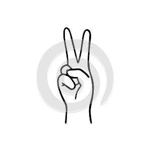 Peace gesture human hand. Vector doodle illustration.