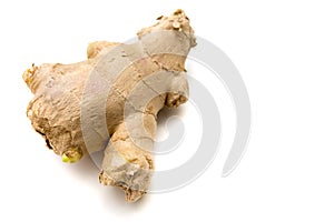 A peace of ginger root Zingiber officinale Roscoe on white background