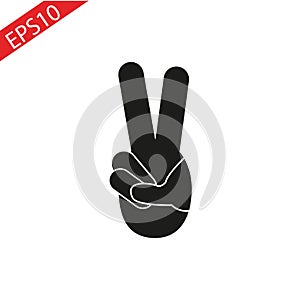 Peace hand gesture icon. Drop shadow victory silhouette symbol. Two fingers up. Negative space. Vector isolated