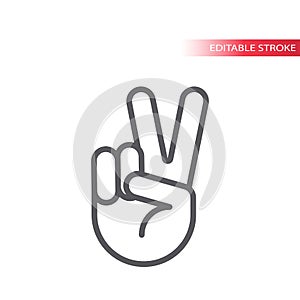 Peace hand gesture thin line vector icon. V or victory sign