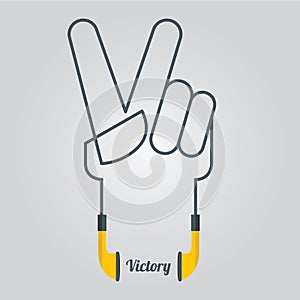 Peace Hand and Music Design with Earphones in Flat Design, Vector