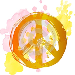 Peace Hippie Symbol over colorful background. Freedom, spirituality, occultism, textiles art. Vector illustration for t