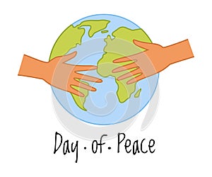 Peace with Human Hands Embracing Earth Globe as Symbol of Friendship and Harmony Vector Illustration