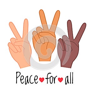 Peace with Human Hands Showing V Sign as Symbol of Friendship and Harmony Vector Illustration