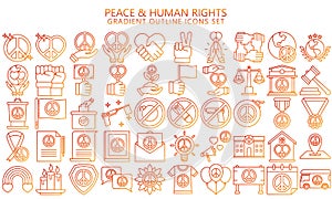 Peace and human rights gradient outline icon set