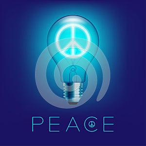 Peace icon Incandescent light switch on, Peaceful Pray and Stop war concept design illustration isolated on blue gradient