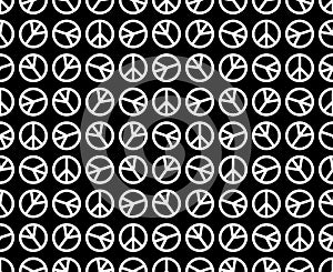 Peace icons on black background, seamless pattern