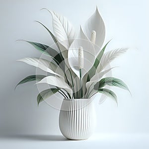 peace lily in vase on white background