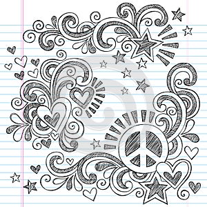 Peace and Love Back to School Sketchy Notebook Doodles Vector Illustration