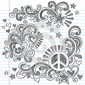 Peace and Love Back to School Sketchy Notebook Doodles Vector Illustration photo