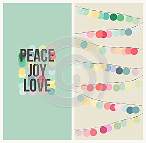 Peace love joy. Multicolored Christmas design