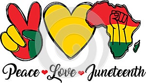 Peace Love Juneteenth. African American Independence Day. Vector Illustration