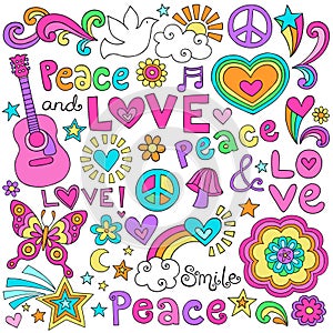 Peace, Love, & Music Notebook Doodles Vector Set