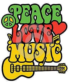 Peace Love and Music in Rasta Colors