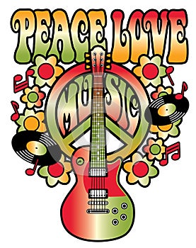 Peace-Love-Music in Red and Green