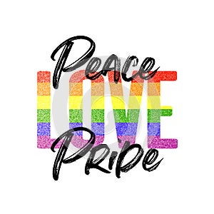 Peace love pride banner. Gay LGBTQ rainbow flag banner