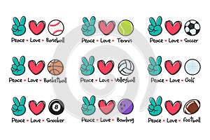 peace love sport. Sports ball design for the lovers of sports for health