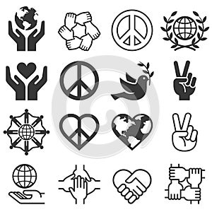 Peace and love symbol icons. Vector llustrations