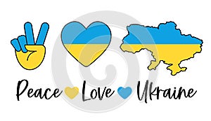 Peace Love Ukraine design Illustration in the colors of the Ukrainian flag