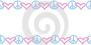 Peace and love - vector border, frame with international symbol of pacifism, disarmament, world peace