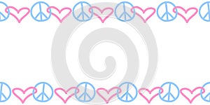 Peace and love - vector border, frame with international symbol of pacifism, disarmament, world peace photo