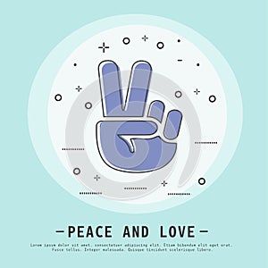 Peace and love vector illustration. Modern flat thin line icon design. V gesture victory. Hand showing V sign icon