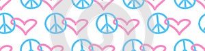 Peace and love - vector seamless pattern with international symbol of pacifism, disarmament, world peace