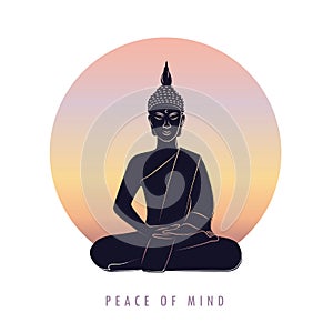 Peace of mind buddha meditation at sunset