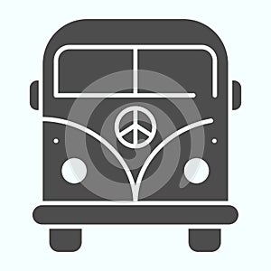 Peace Minivan solid icon. Bus with peace symbol vector illustration isolated on white. Hippie minibus glyph style design