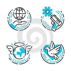 Peace outline blue icons love world freedom international free care hope symbols vector illustration