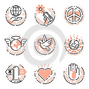 Peace outline thin line icons love world freedom international free care hope symbols vector illustration