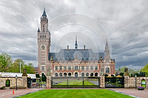 The Peace Palace, International Court of Justice in The Hague, The Netherlands Holland, stormy sky