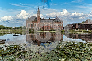 Peace Palace reflected on the calm water