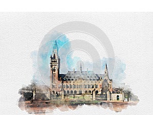 Peace Palace, Vredespaleis watercolor