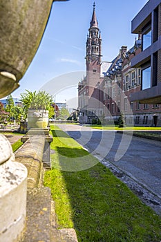 Peace Palace, Vredespaleis, under a pure gradient blue sky