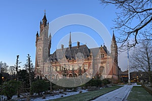 Peace Palace, Vredespaleis, under a pure gradient blue sky, seat of the ICJ, International Court of Justice,