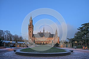Peace Palace, Vredespaleis, under a pure gradient blue sky, seat of the International Court of Justice,