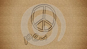 Peace and Peace sign written in sand.