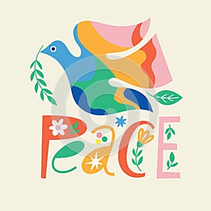 Peace Pigeon, symbol of peace illustration, lettering