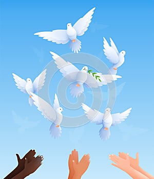 Peace Pigeons Hands Composition