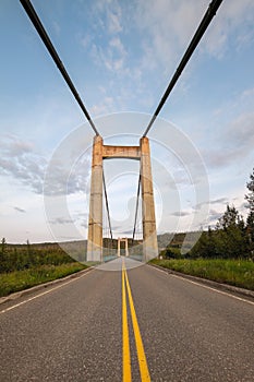 The Peace River Suspension Bridge in Hudson`s Hope, British Columbia, Canada