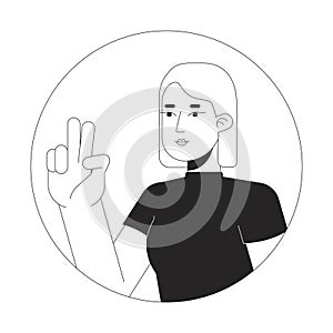 Peace sign girl european black and white 2D vector avatar illustration