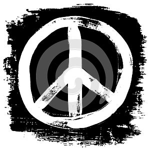 Peace sign grunge doodlie sketch dirty style symbol, brush stroke ink watercolor monochrome for t shirt design print posters